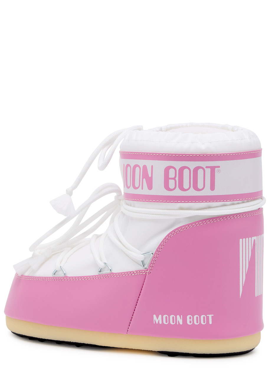 Moon Boot Pink & White Icon Low Boots In Pink And White