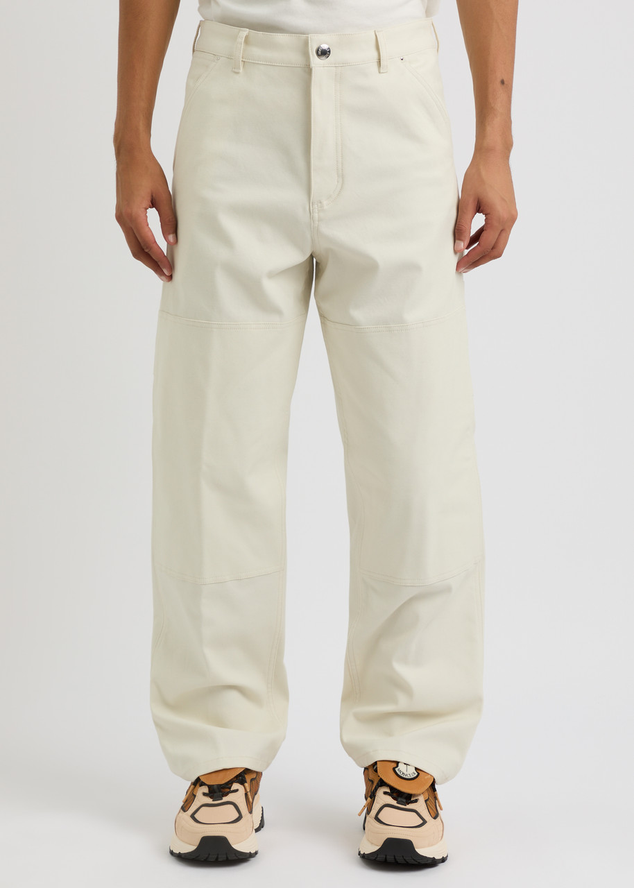 Moncler Panelled Straight-leg Stretch-cotton Trousers In White
