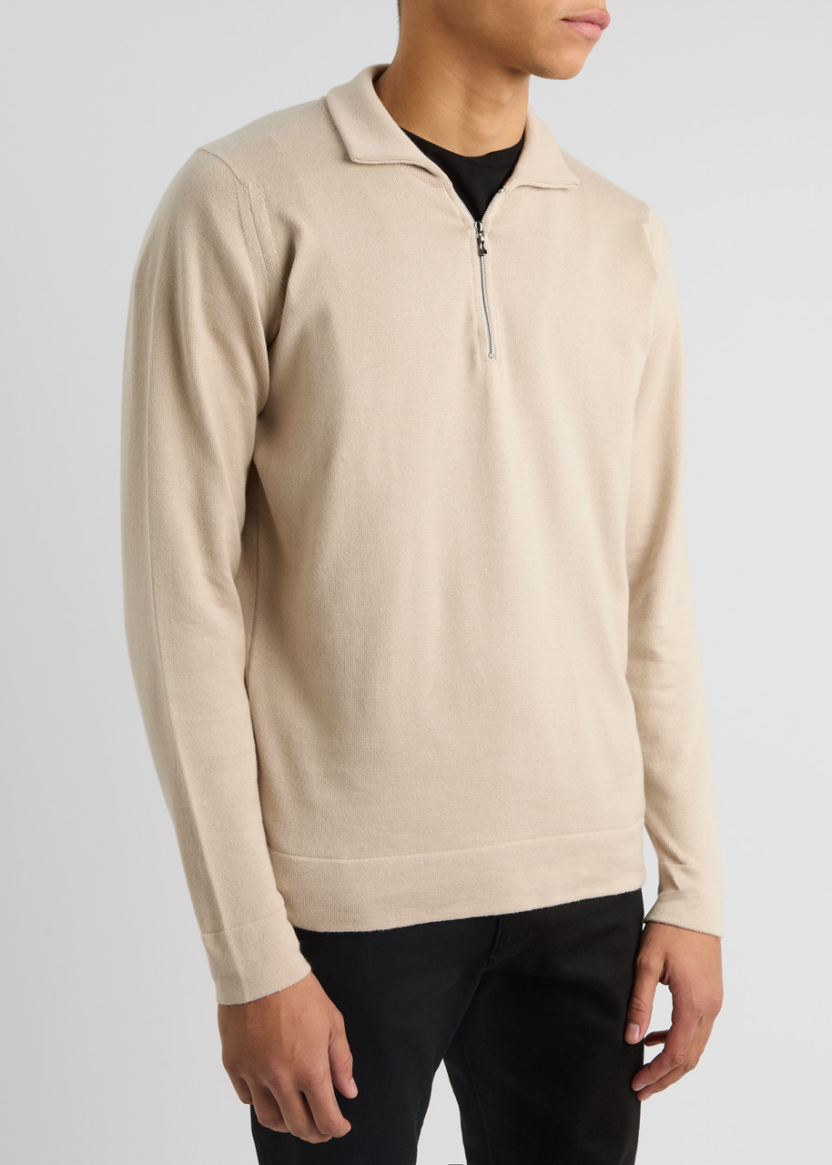 John Smedley Leith Half-zip Cotton Jumper In Beige