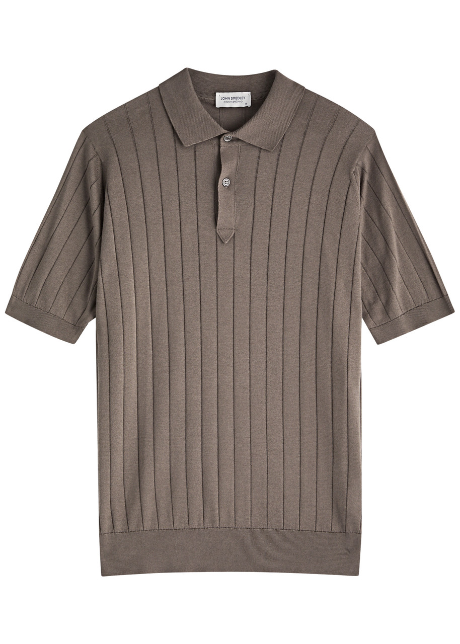 John Smedley Leeshaw Ribbed Cotton Polo Shirt In Taupe