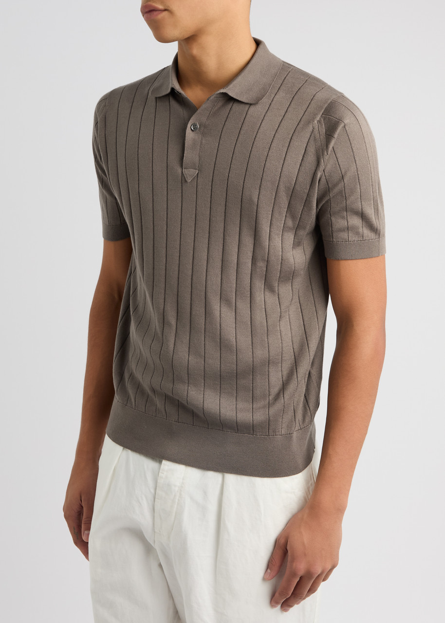 John Smedley Leeshaw Ribbed Cotton Polo Shirt In Taupe