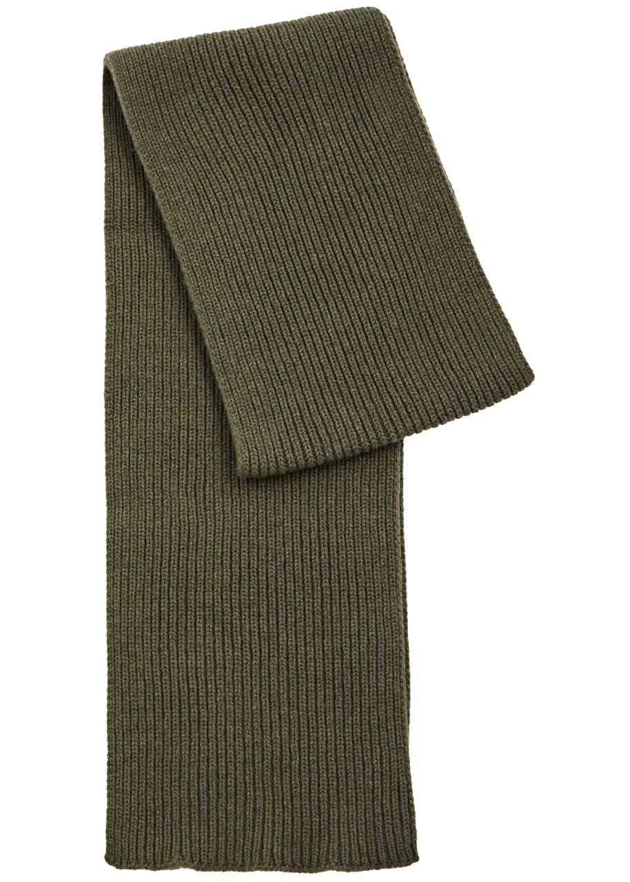 John Smedley Stark Ribbed Cashmere-blend Scarf In Dark Green