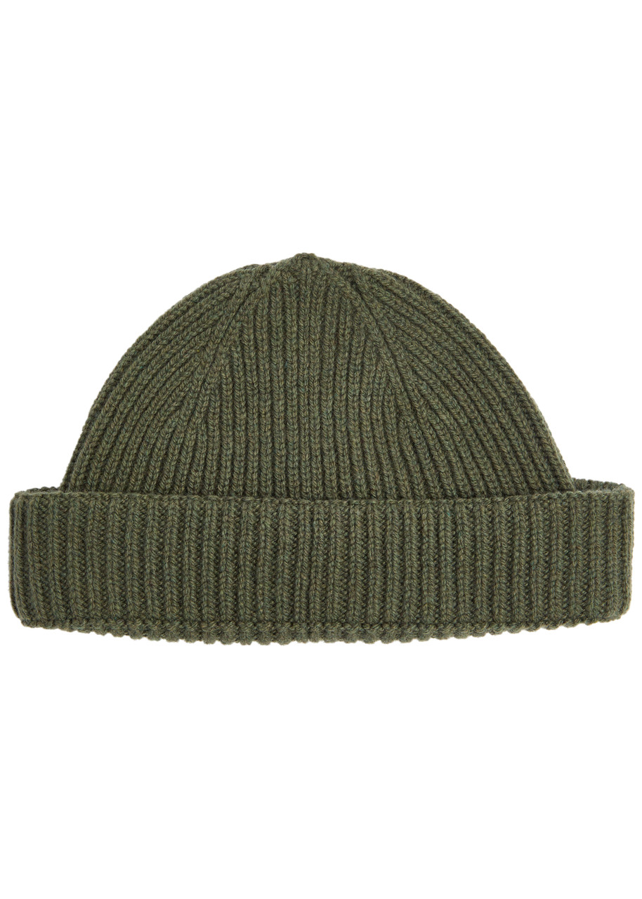 John Smedley Ribbed Cashmere-blend Beanie In Dark Green