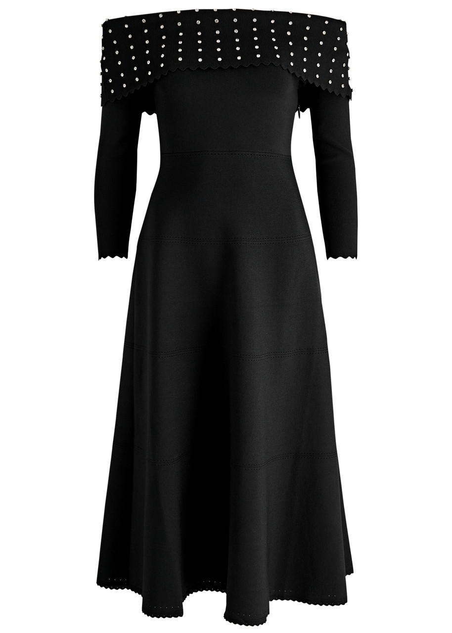 Needle & Thread Crystal-embellished Off-the-shoulder Knitted Midi Dress - Black - 4 (UK8 / S)