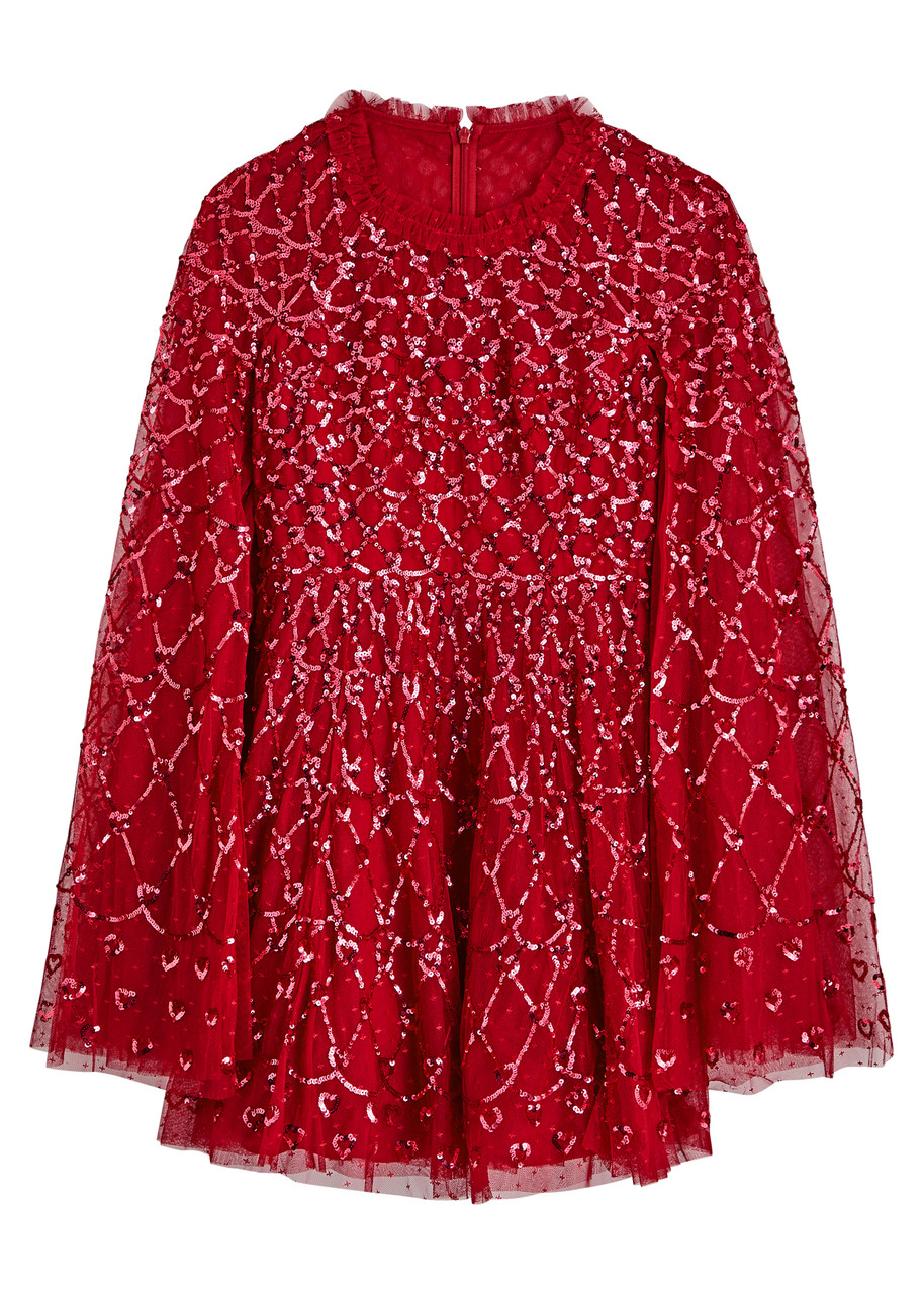 Needle & Thread Heart Lattice Micro Mini Dress In Red