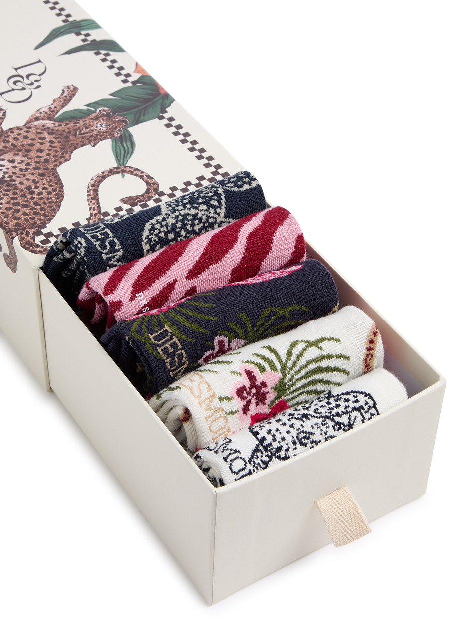  Desmond & Dempsey Patterned Cotton-blend Socks - Set Of Five - Multicoloured - 37-39 (it37 - 39 / Uk4 - 6) 