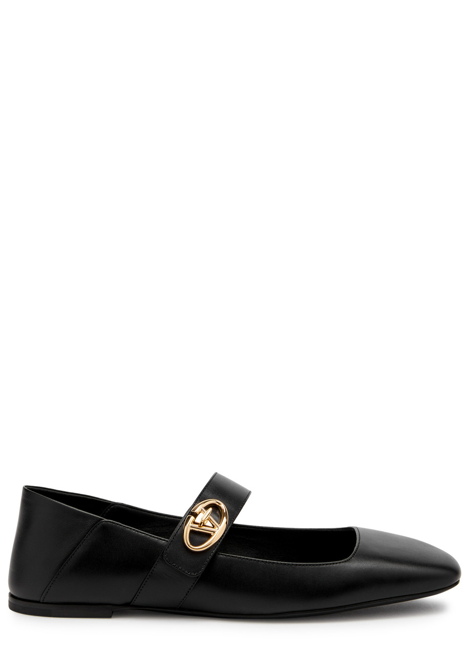 Valentino Garavani Vlogo Mary Jane Leather Flats - Black - 41 (IT41 / UK8)