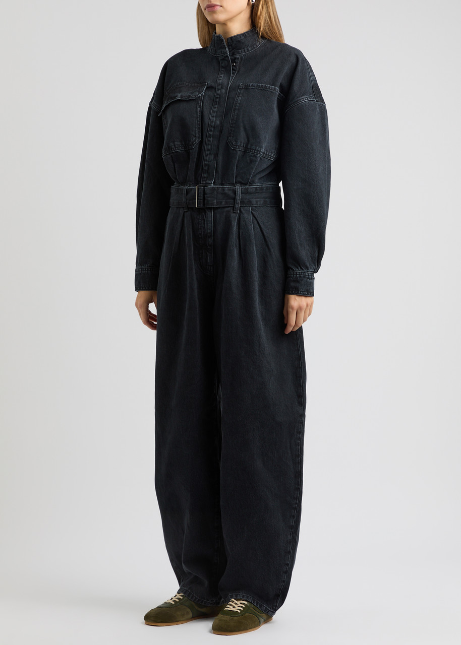 Frame Womens Portia The Cocoon Belted Organic Cotton-denim Jumpsuit In Black