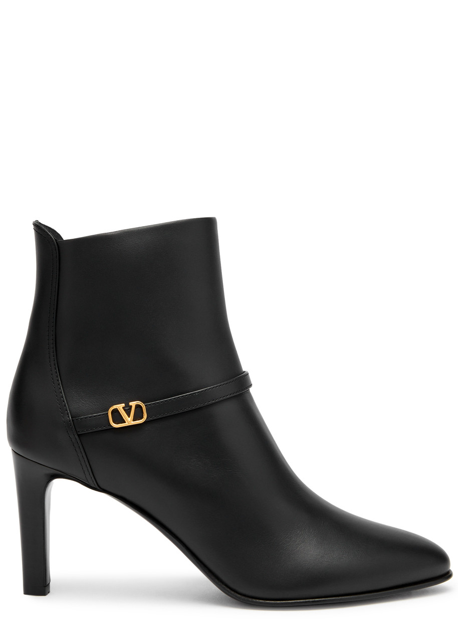Valentino Garavani Womens Black Vlogo-plaque Leather Ankle Boots In Black