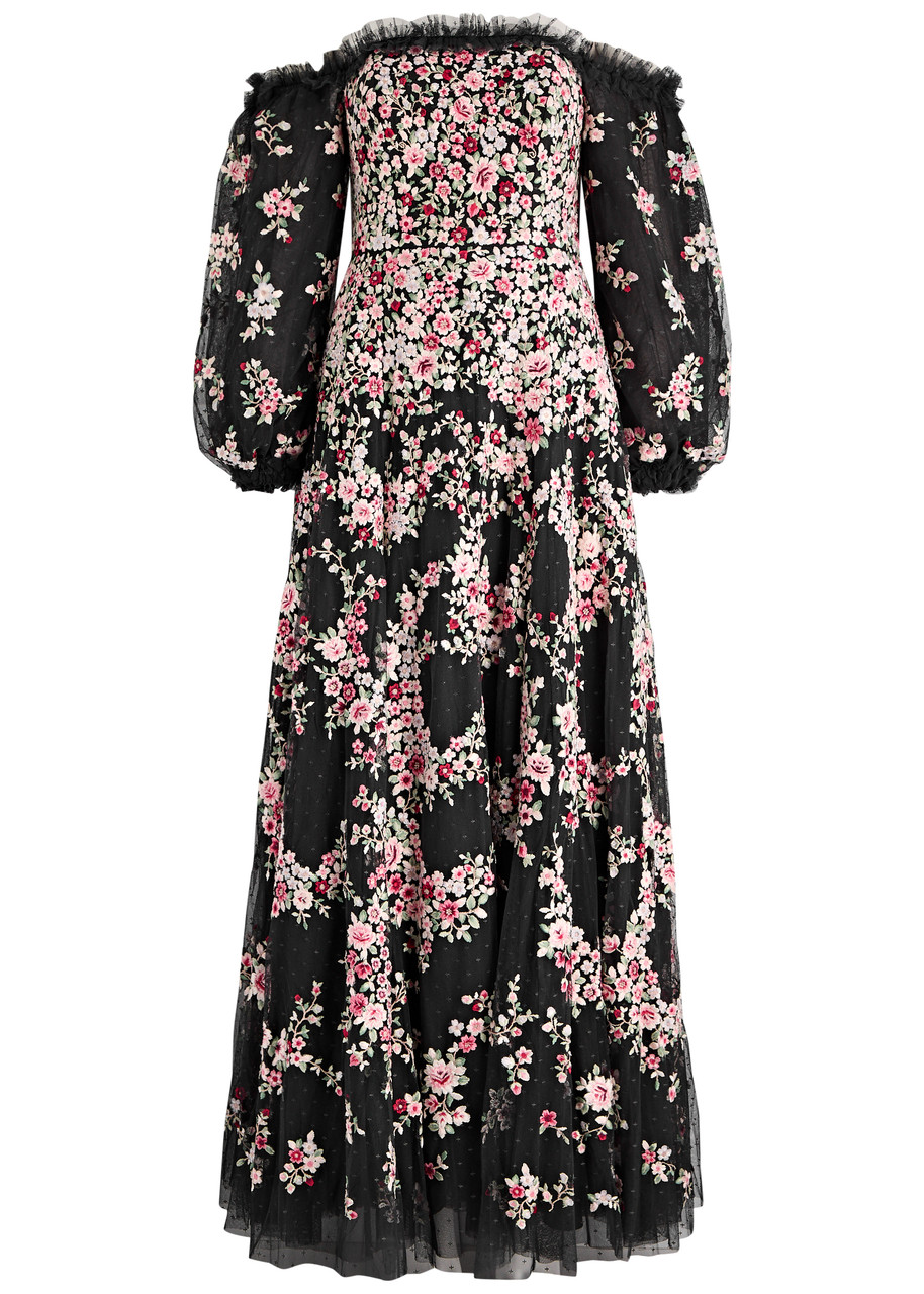 Needle & Thread Womens Needle And Thread Lunaria Off-shoulder Long-sleeve Woven Gown In Multicoloured