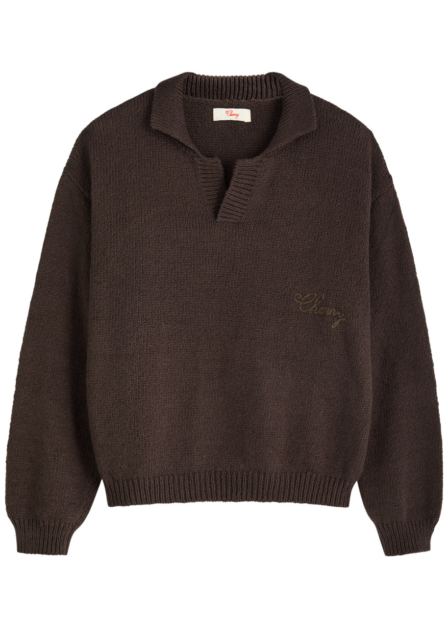 Cherry La Logo-embroidered Cotton Polo Jumper In Brown