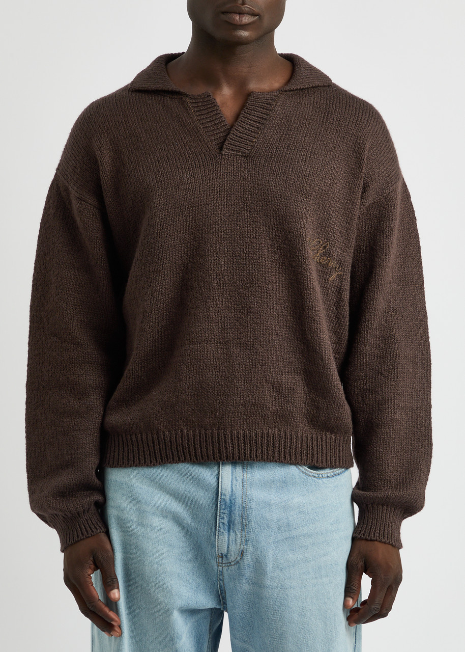 Cherry La Logo-embroidered Cotton Polo Jumper In Brown