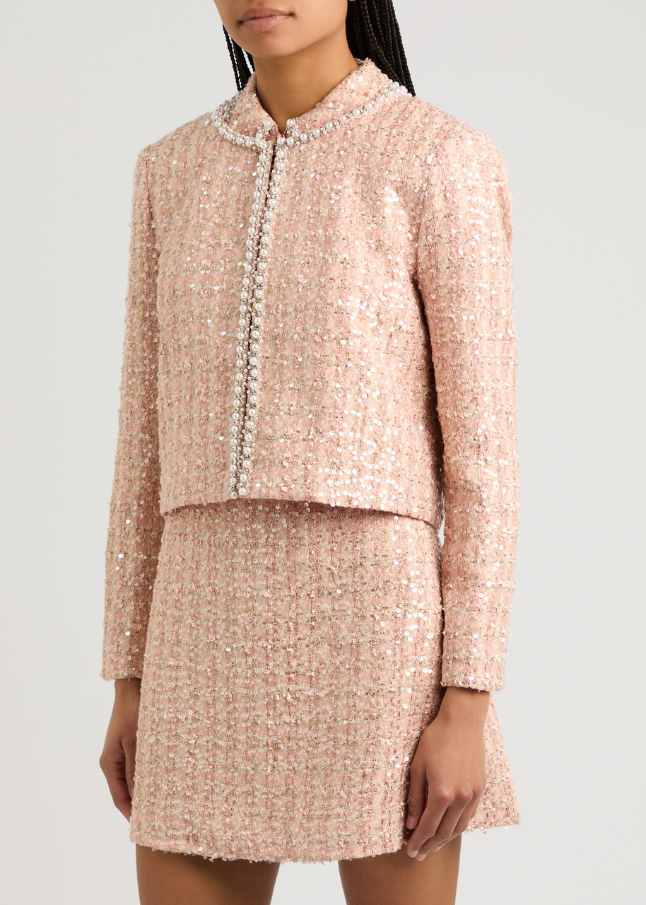 Alice And Olivia Kidman Embellished Boxy Jacket In Pearl