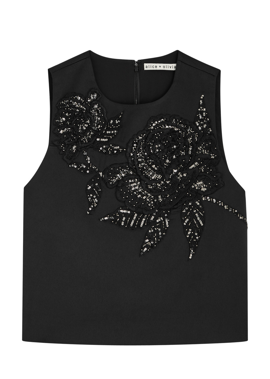 Alice And Olivia Amal Embellished Tank In Black