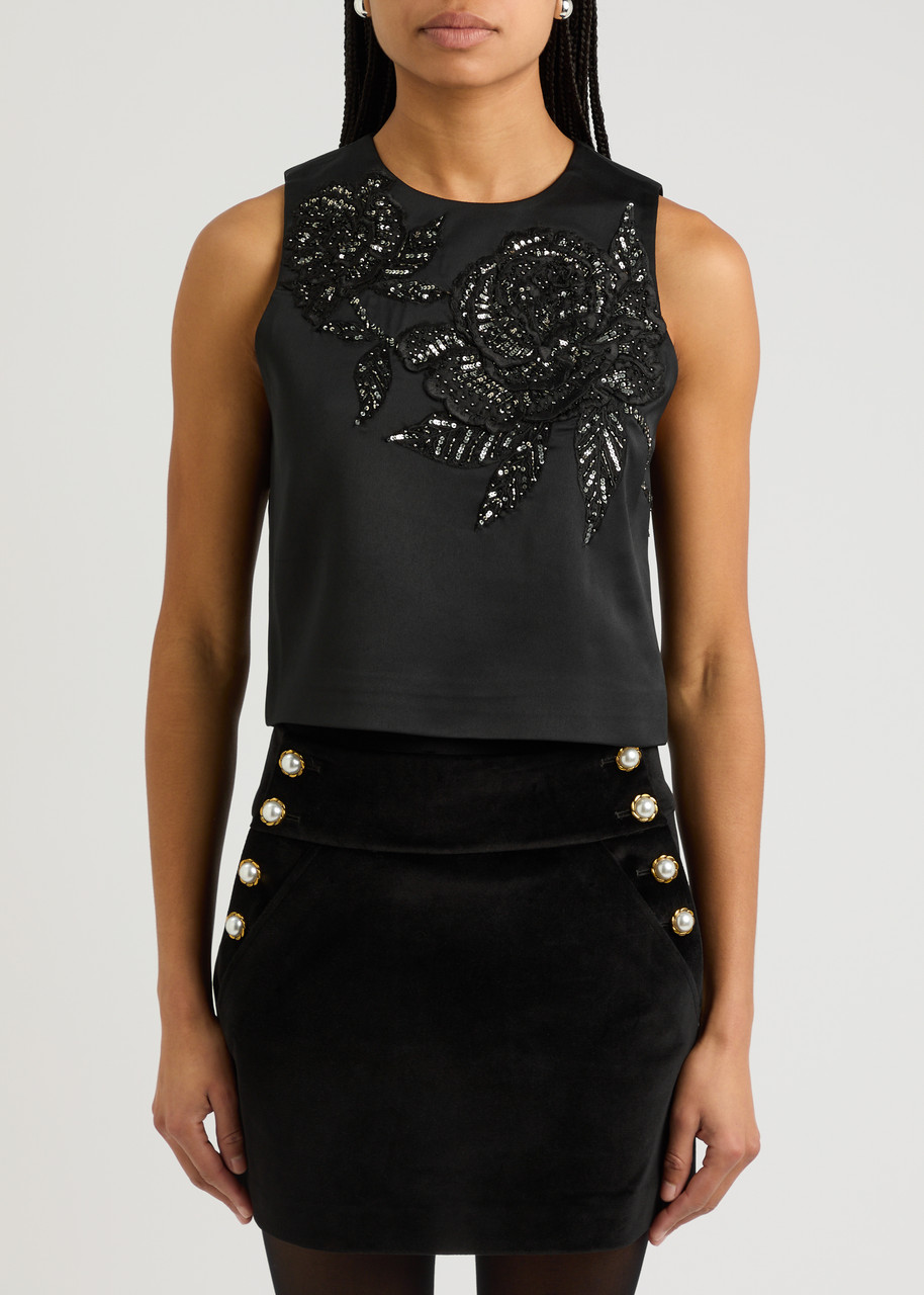 Alice And Olivia Amal Embellished Tank In Black