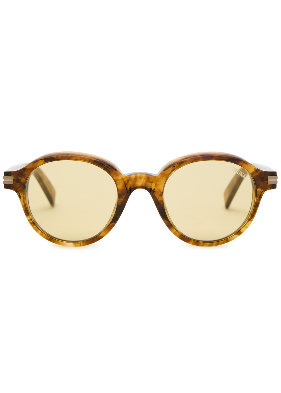 Zegna Round-frame Sunglasses In Brown