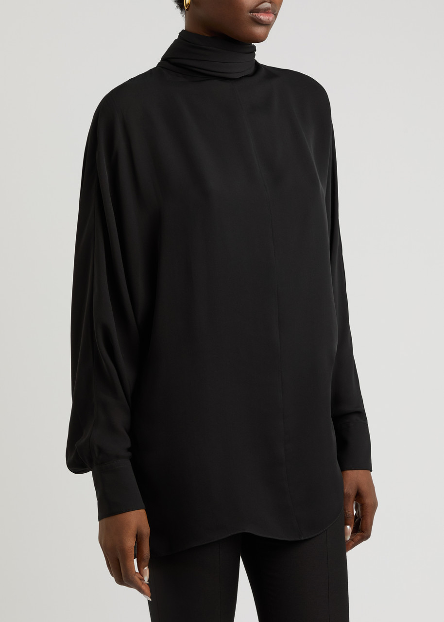Khaite Bex Scarf-effect Silk Top In Black