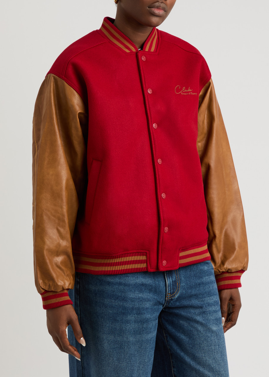 House Of Sunny The Club Panelled Felt Varsity Jacket In Red