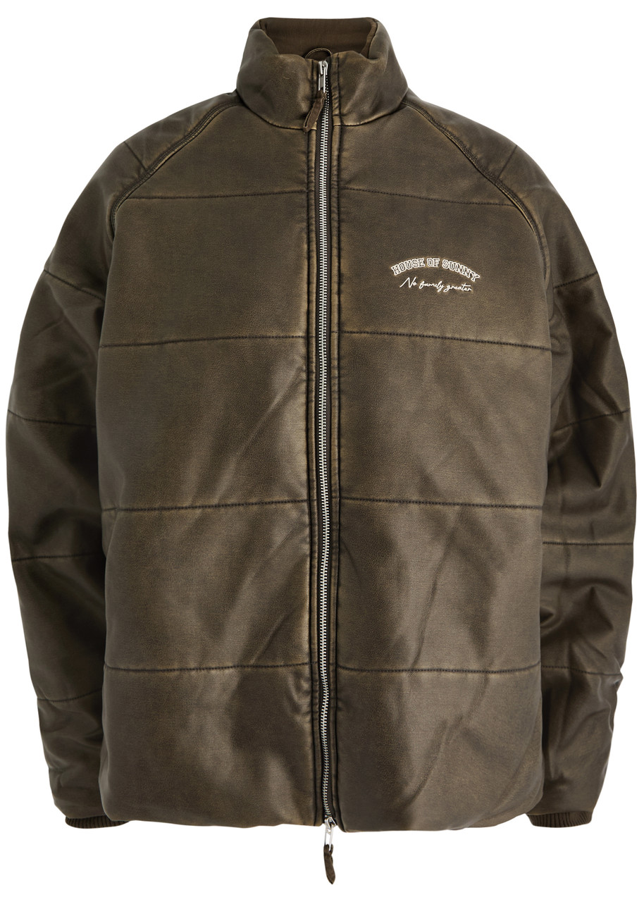 House Of Sunny Logo-embroidered Quilted Faux Leather Jacket In Chocolate