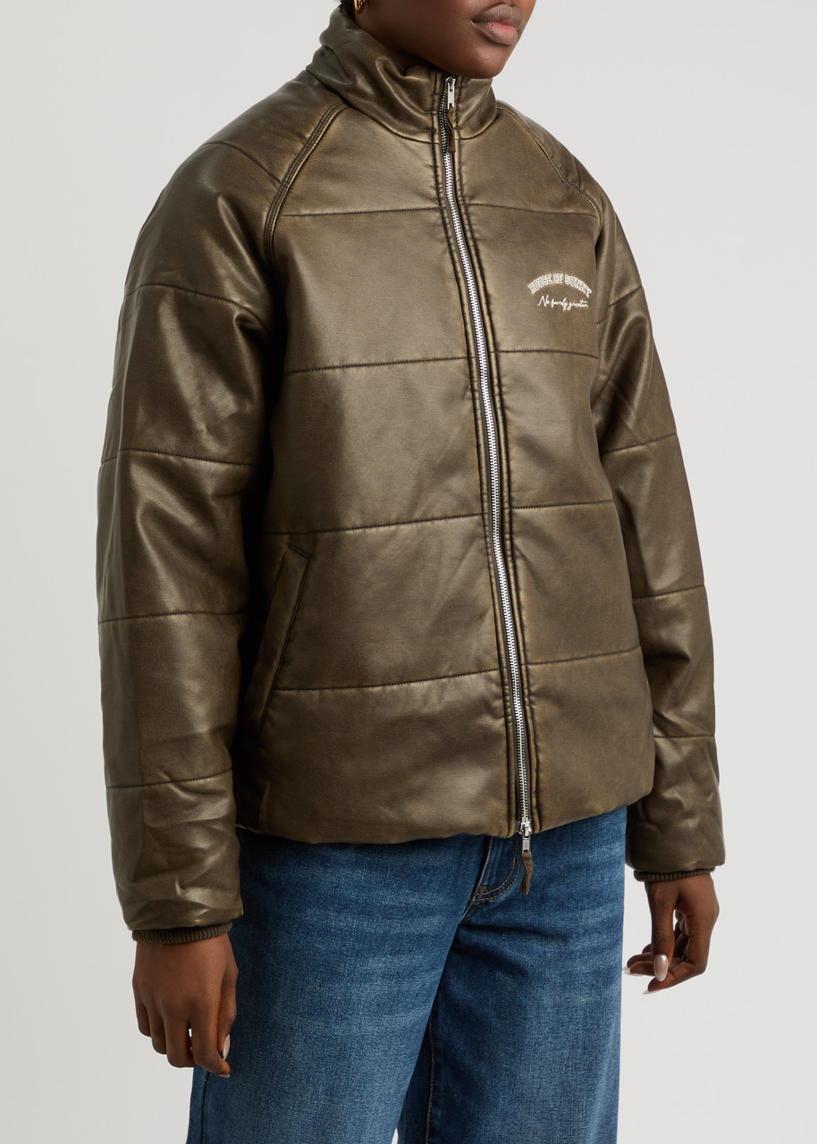 House Of Sunny Logo-embroidered Quilted Faux Leather Jacket In Chocolate