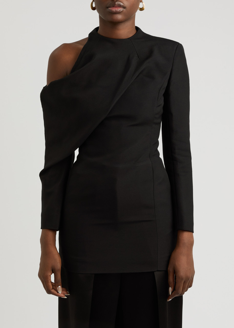 Khaite Tristan Draped Cold-shoulder Long-sleeve Top In Black