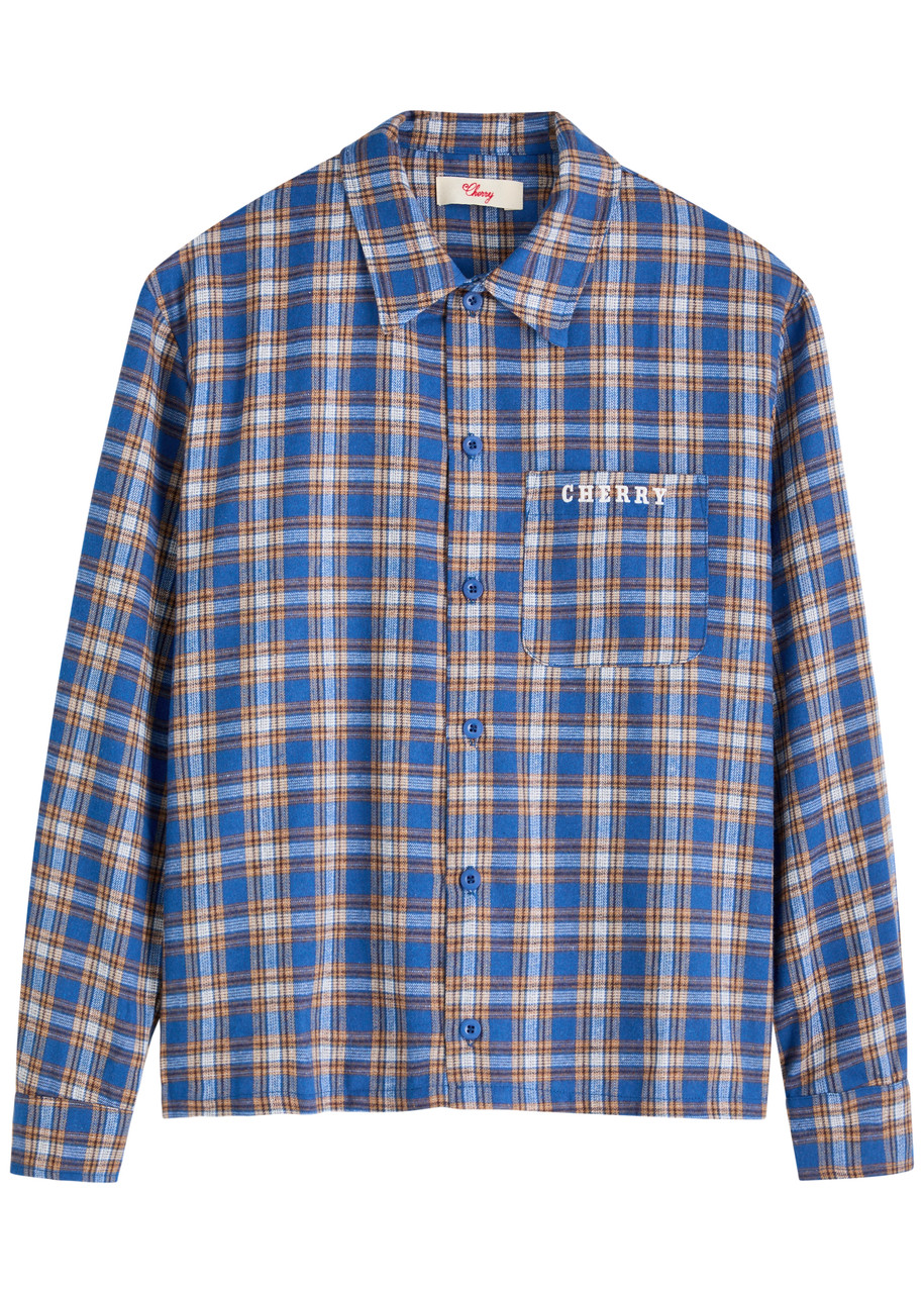 Cherry La Logo-embroidered Checked Flannel Shirt In Blue