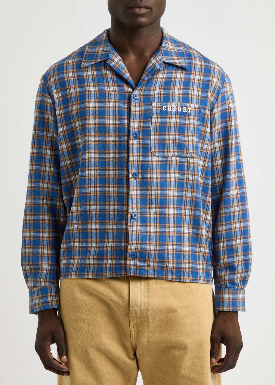 Cherry La Logo-embroidered Checked Flannel Shirt In Blue