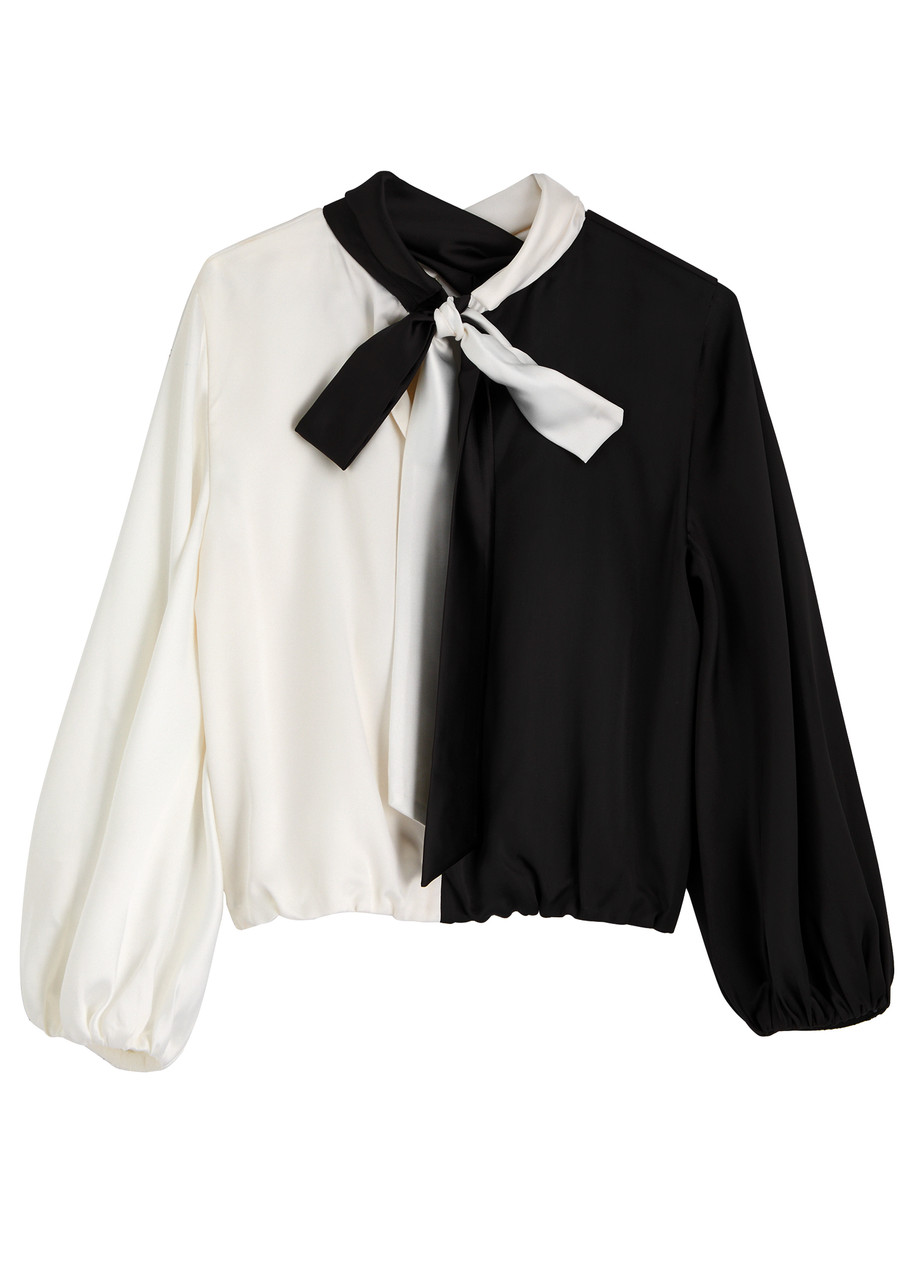 Alice + Olivia Mahogany Colour-block Satin Blouse - Black And White - M (UK12 / M)