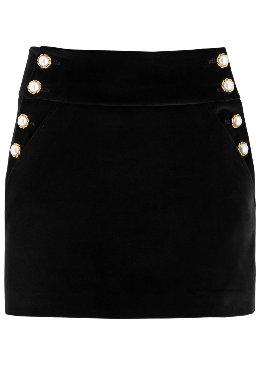 Alice + Olivia Donald Velvet Mini Skirt - Black - 10 (UK14 / L)