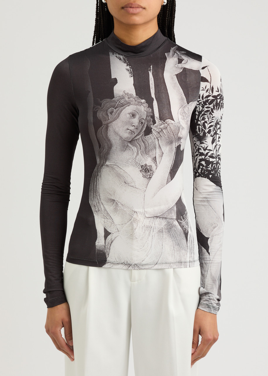 Alice And Olivia Delaina Long Sleeve Turtleneck Top In Black And Silver
