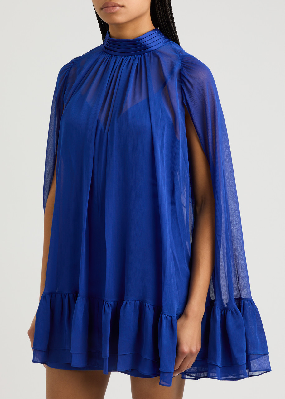Alice And Olivia Zenon Tie Neck Cape Mini Dress In Royal Blue In Blue