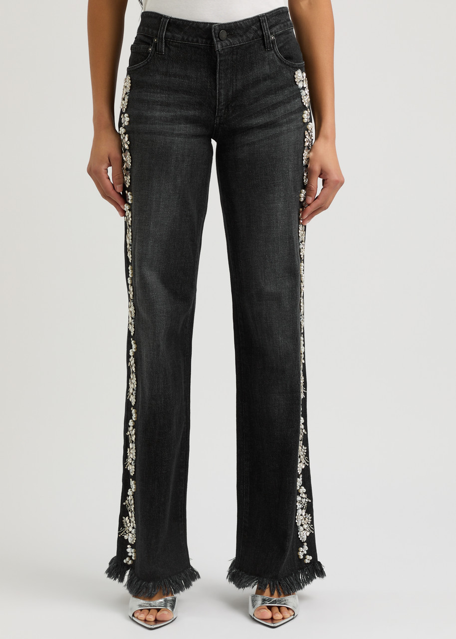 Alice And Olivia Roxie Embellished Straight-leg Jeans In Black