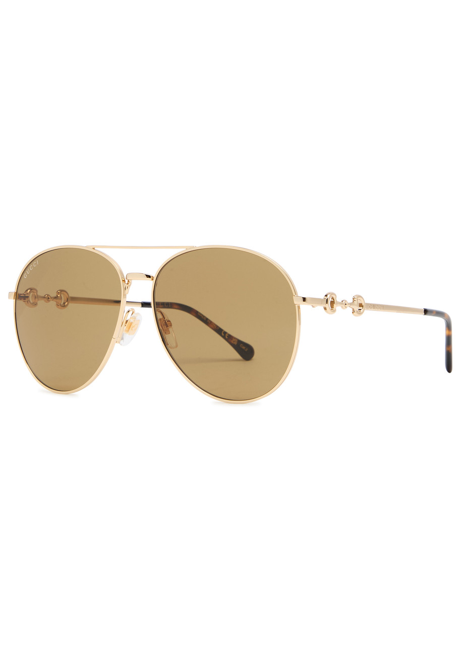 Gucci Eyewear Aviator-style Metal Women's Designer Sunglasses - Gold - One Size