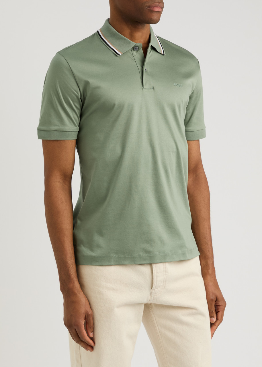 Hugo Boss Gray Bonded Polo In Light Green