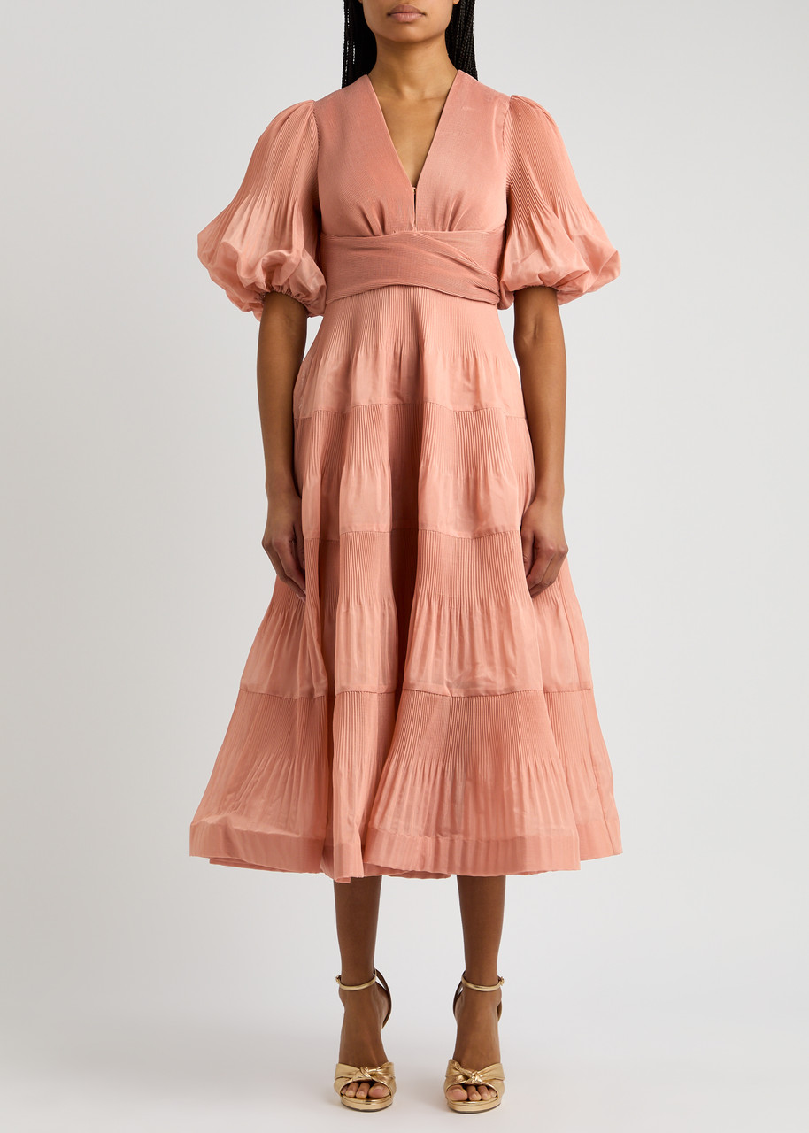 Zimmermann Pink Pleated Midi Dress Women In Pink Light