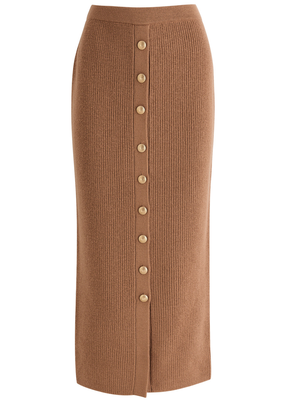 Zimmermann Crush Ribbed Wool Midi Skirt - Tan - 3 (UK 14 / L)