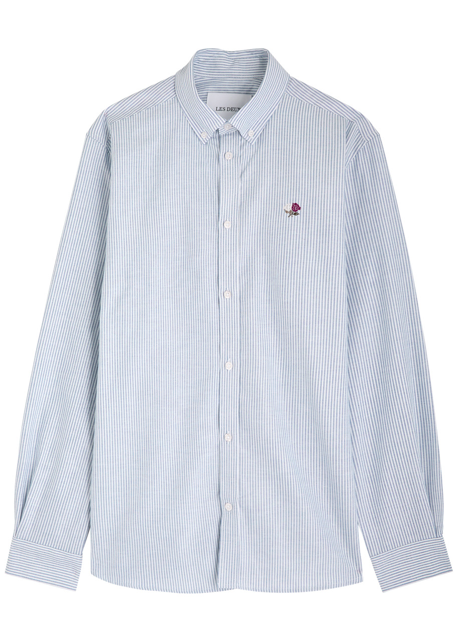 Les Deux Kent Striped-jacquard Cotton Shirt In Light Blue