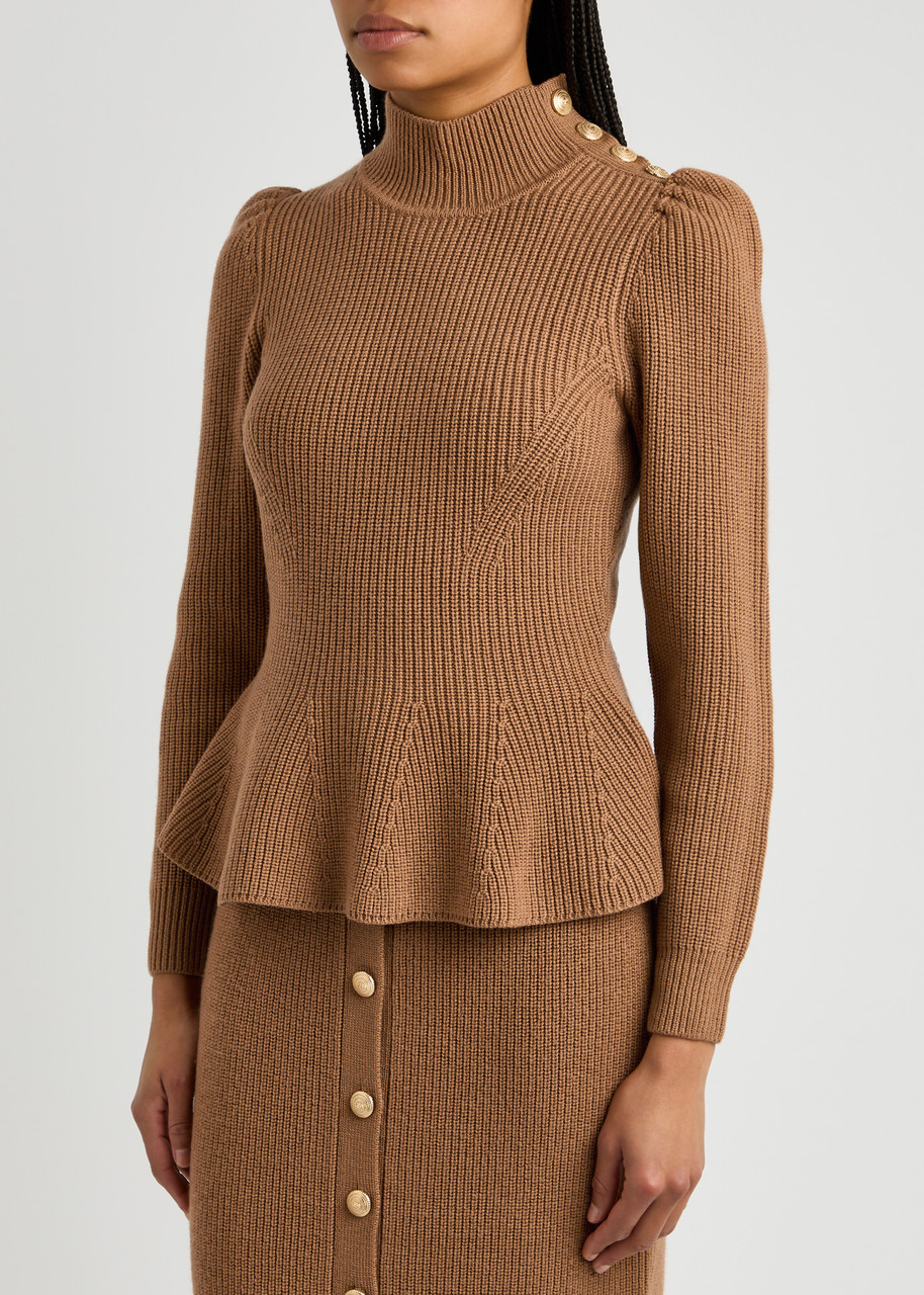  Zimmermann Crush Ribbed Wool Jumper - Tan - 2 (uk 12 / M) 