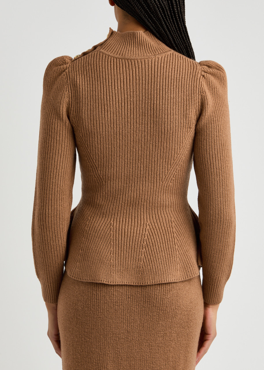  Zimmermann Crush Ribbed Wool Jumper - Tan - 2 (uk 12 / M) 