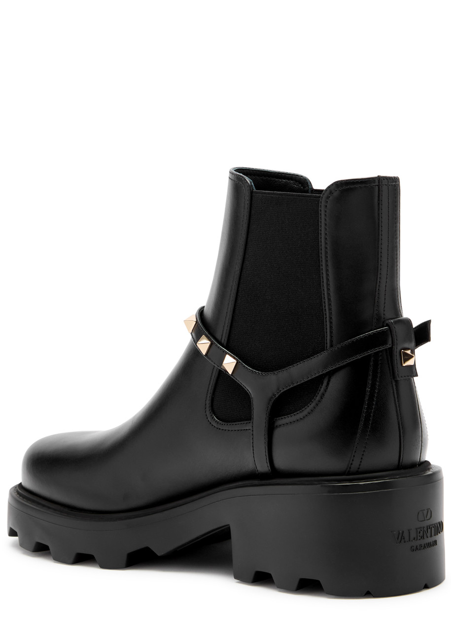 Valentino Rockstud Grainy Leather Boot In Black