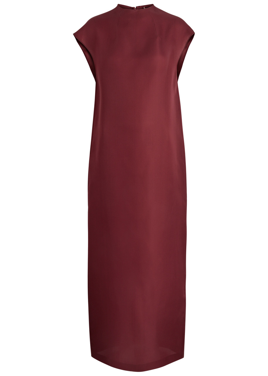 Khaite Lohan Silk Satin Long Dress In Dark Red
