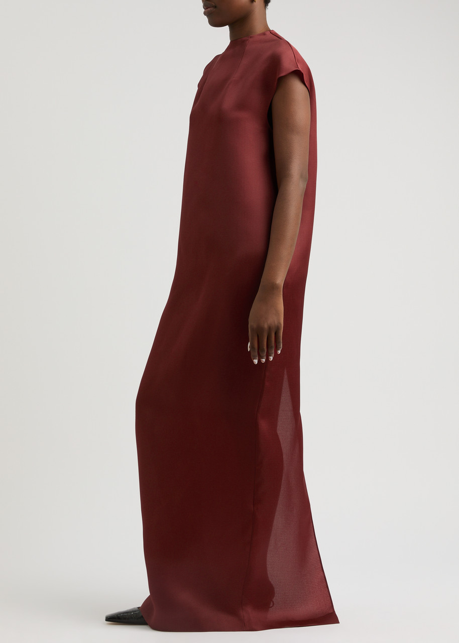 Khaite Lohan Silk Satin Long Dress In Dark Red