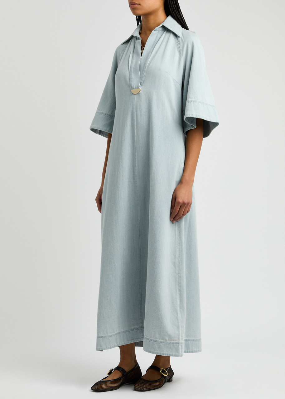 Zimmermann Acacia Chambray Midi Dress In Blue Light