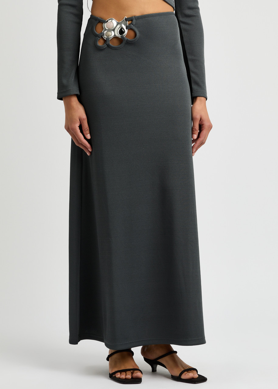 Christopher Esber Trio Stone Ribbed Stretch-jersey Maxi Skirt In Grey