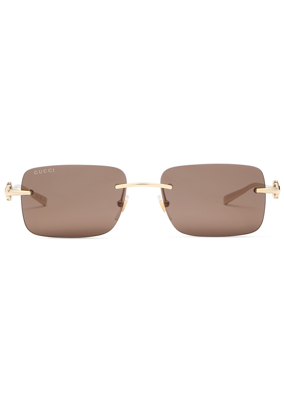  Gucci Rimless Rectangle-frame Sunglasses - Gold - One Size 