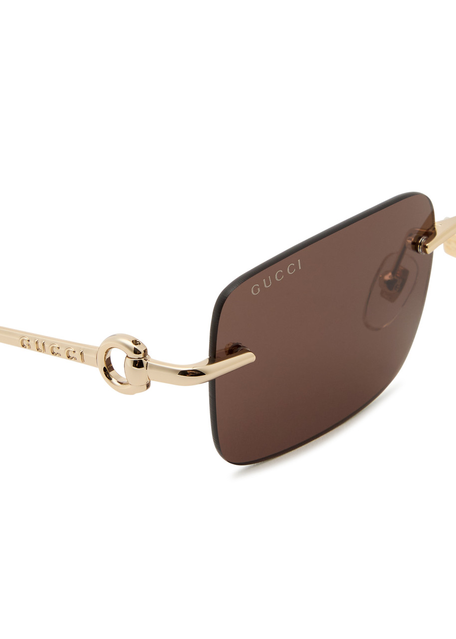  Gucci Rimless Rectangle-frame Sunglasses - Gold - One Size 