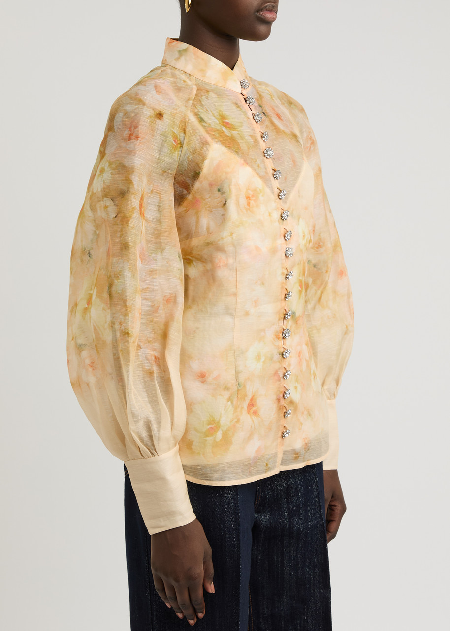 Zimmermann Crush Floral-print Linen-blend Blouse In Multi Floral