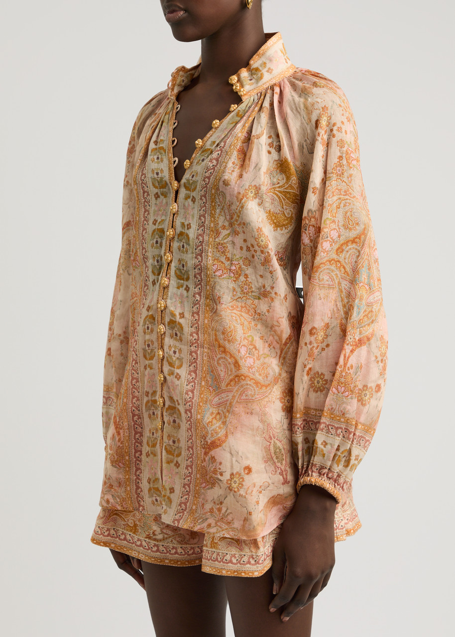  Zimmermann Acacia Printed Ramie Blouse - Multi Print - 2 (uk 12 / M) 