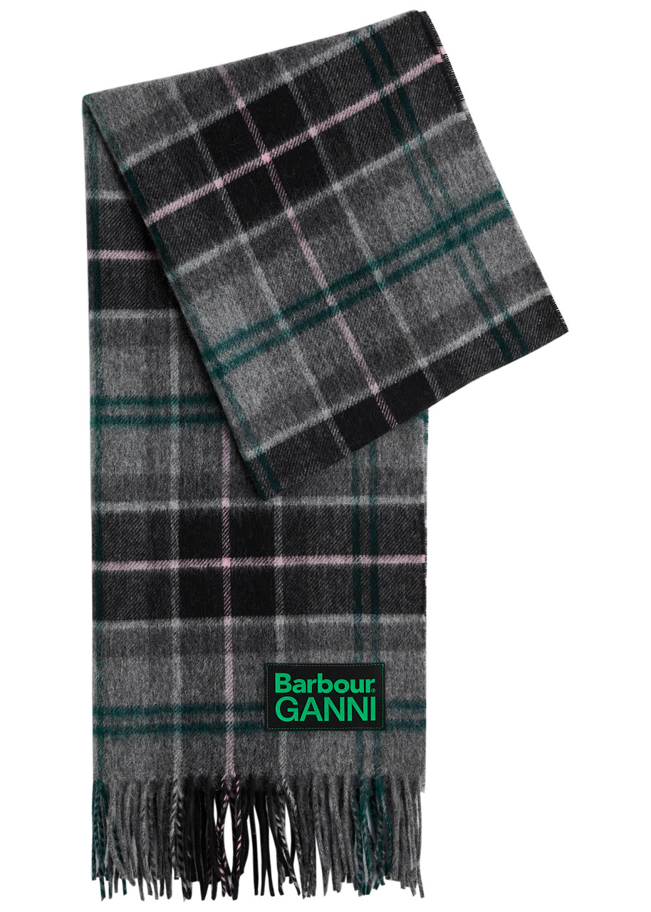Barbour X Ganni X Ganni Logo Checked Wool Scarf - Multicoloured - One Size