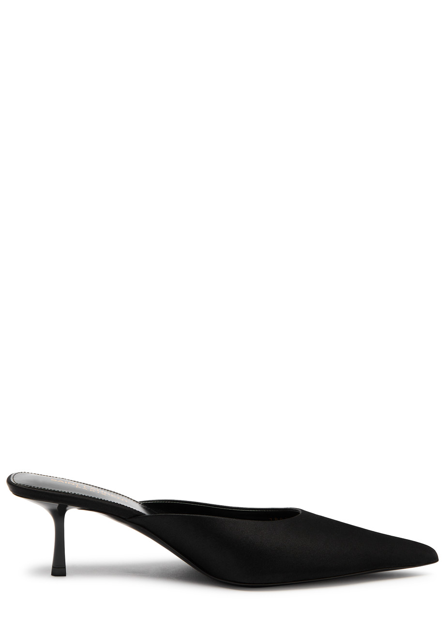 Saint Laurent Barbara Pantoletten Aus Satin In Black